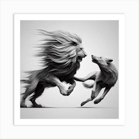 Animals Lion Vs Wolf Art Print