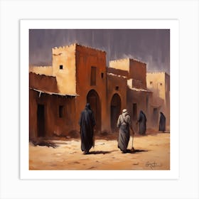 Two Women Walking In The Desert Art Print
