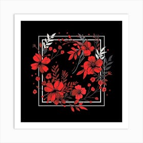 Red Flowers In A Frame 1 Art Print