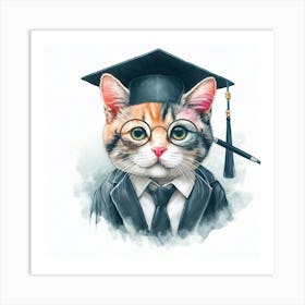 Graduation Cat Art Print