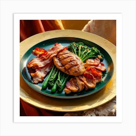 Grilled Chicken With Bacon And Broccoli Art Print