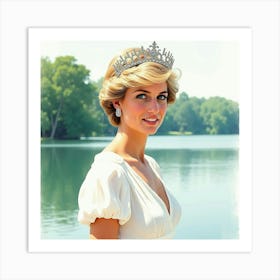 Beautiful Watercolor Portrayal Of Princess Diana By A Lake 1 Art Print