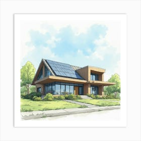 House With Solar Panels Art Print