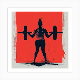 Silhouette Of A Woman Lifting Weights Art Print