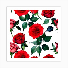 Seamless Pattern With Red Roses Art Print