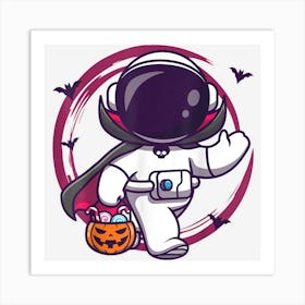 Cute Astronaut In Dracula Costume Halloween Art Print