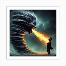 Man With A Fire Breathing Dragon Art Print