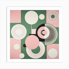 Abstract Circles Green and Beige Art Print