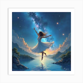 Dancer With Watercolor Celestial River Backdrop 1 Art Print