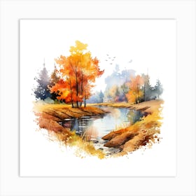 Watercolor Autumn Landscape 6 Art Print