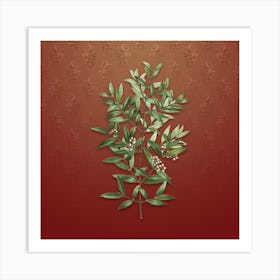 Vintage Phillyrea Tree Botanical on Falu Red Pattern Art Print