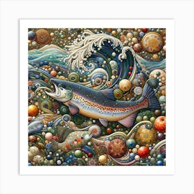 Salmon in the Style of Collage-inspired Art Print