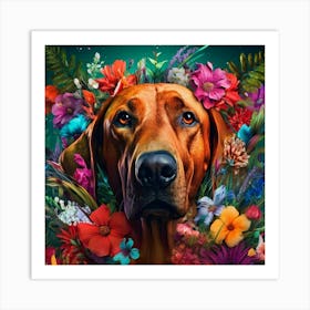 Flower Dog Ridgeback Art Print