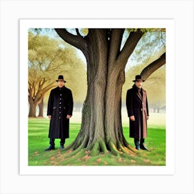 Two Men Standing Under A Tree Art Print