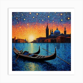 Venice At Sunset By Person Art Print