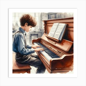 A boy playing a piano 1 Art Print