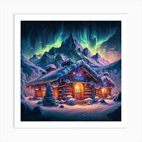 Mountain village snow wooden 6 14 Art Print