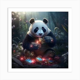 Bejewelled panda bear knows how to keep his jewels close to his chest! Art Print