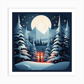 Christmas Night In The Forest Art Print