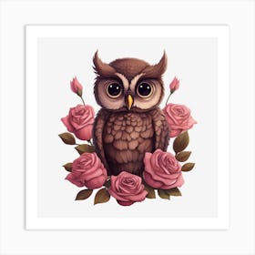 Owl With Roses 12 Art Print