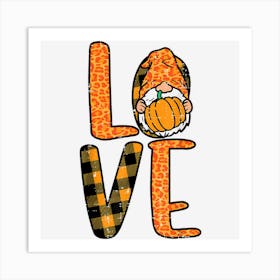 Leopard Plaid Love Gnome Pumpkin Thanksgiving Men Women Kids Art Print