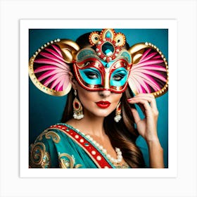 Indian Woman With Elephant Mask Art Print