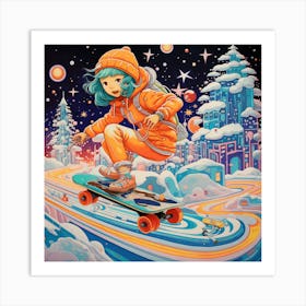 Skateboarder Girl Art Print