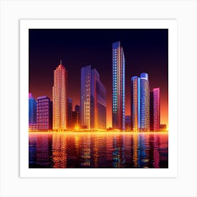 City Skyline At Night Art Print