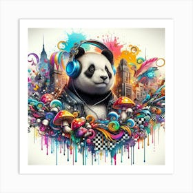 Panda With Headphones 1 Art Print