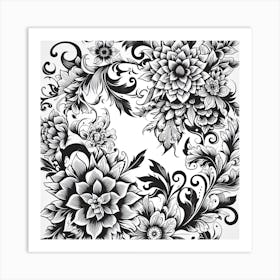 Black And White Floral Design 9 Art Print