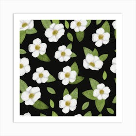 White Flowers On Black Art Print