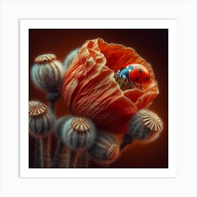 Ladybird and Poppy Seedheads Art Print