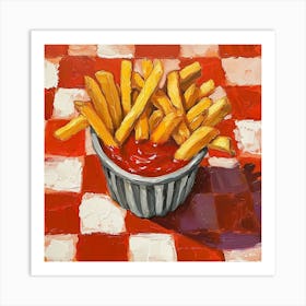 Fries & Ketchup Checkerboard Background 4 Art Print