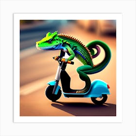 Lizard On A Scooter 1 Art Print