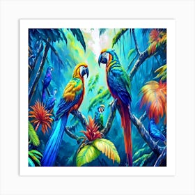 Parrots In The Jungle 4 Art Print