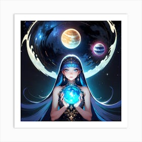 Anime Girl Holding A Planet Art Print