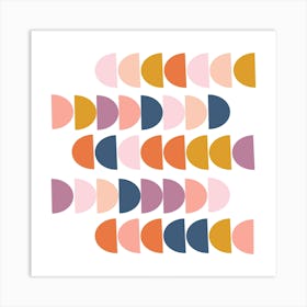 Fun Geometric Shapes in Purple Navy and Peach Art Print