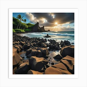 Sunset At Hawaiian Beach Art Print