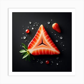 Triangle Of Strawberries On Black Background Art Print