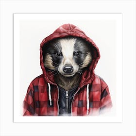 Watercolour Cartoon Badger In A Hoodie 1 Art Print