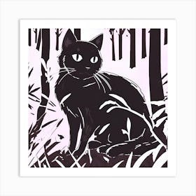 Black Cat In The Woods Art Print