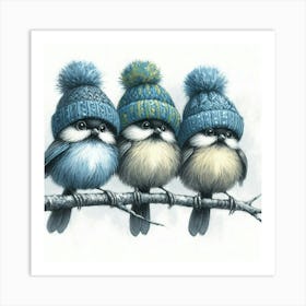 Three Chickadees Art Print