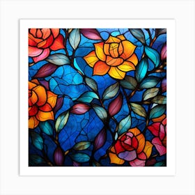 Stained Glass Roses 1 Art Print