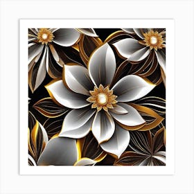 Gold And White Flowers Art Print