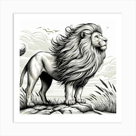 Line Art lion 2 Art Print