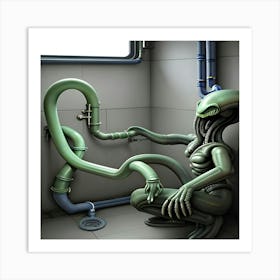 Alien in the restroom Art Print