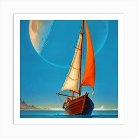 Sailboat On The Moon Art Print