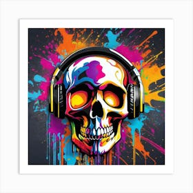 Skull With Headphones 72 Art Print