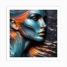 Embossed Woman's Face In Abstract Style Art Print