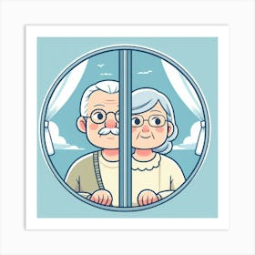 Old Couple Looking Out Window Art Print